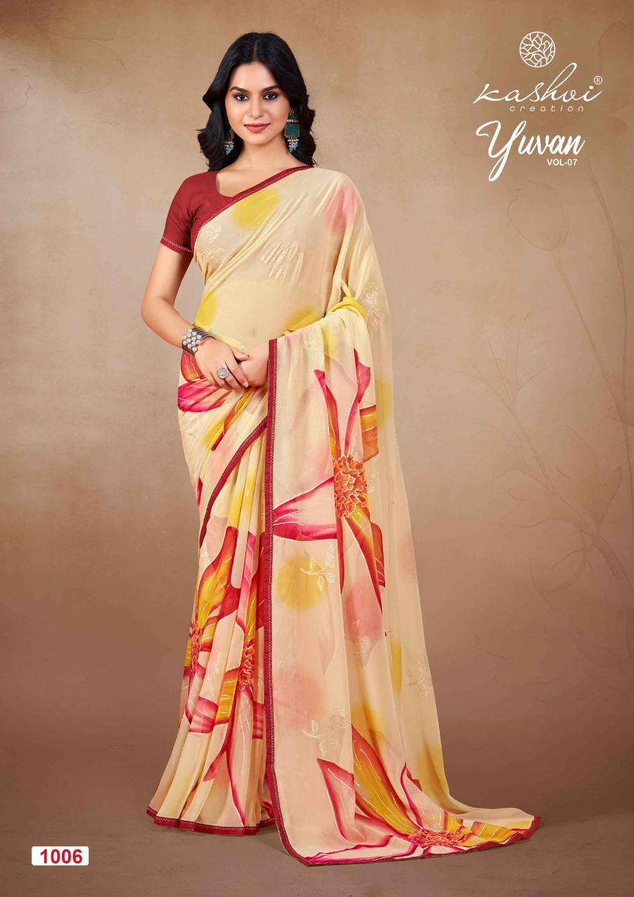 Yuvan Vol 7 By Kashvi Foil Printed Georgette Sarees Wholesale Shop In Surat